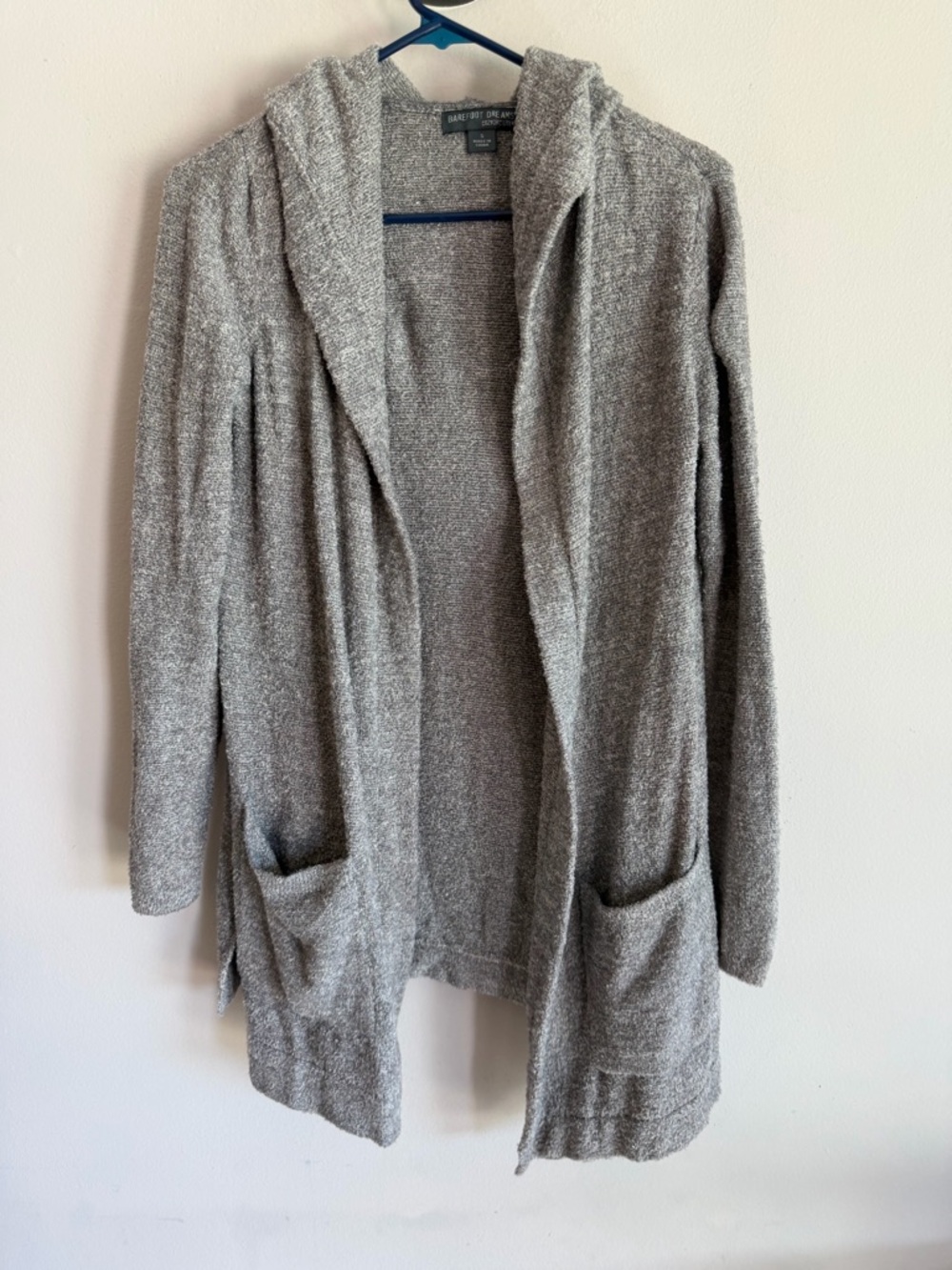 Barefoot Dreams CozyChic Lite Hooded Cardigan Heathered Grey Open Front Small